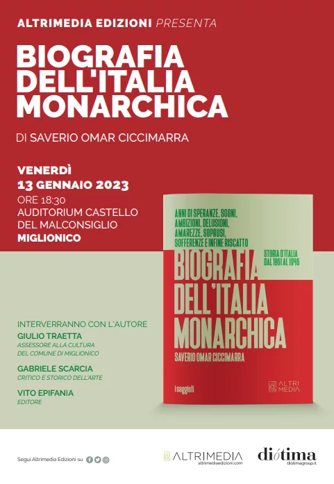 “Biografia dell’Italia monarchica. Storia d’Italia dal 1861 al 1946” di Saverio Omar Ciccimarra: presentazione a Miglionico, auditorium del Castello del Malconsiglio, venerdì 13 gennaio 1 “Biografia dell’Italia monarchica. Storia d’Italia dal 1861 al 1946” di Saverio Omar Ciccimarra: presentazione a Miglionico, auditorium del Castello del Malconsiglio, venerdì 13 gennaio